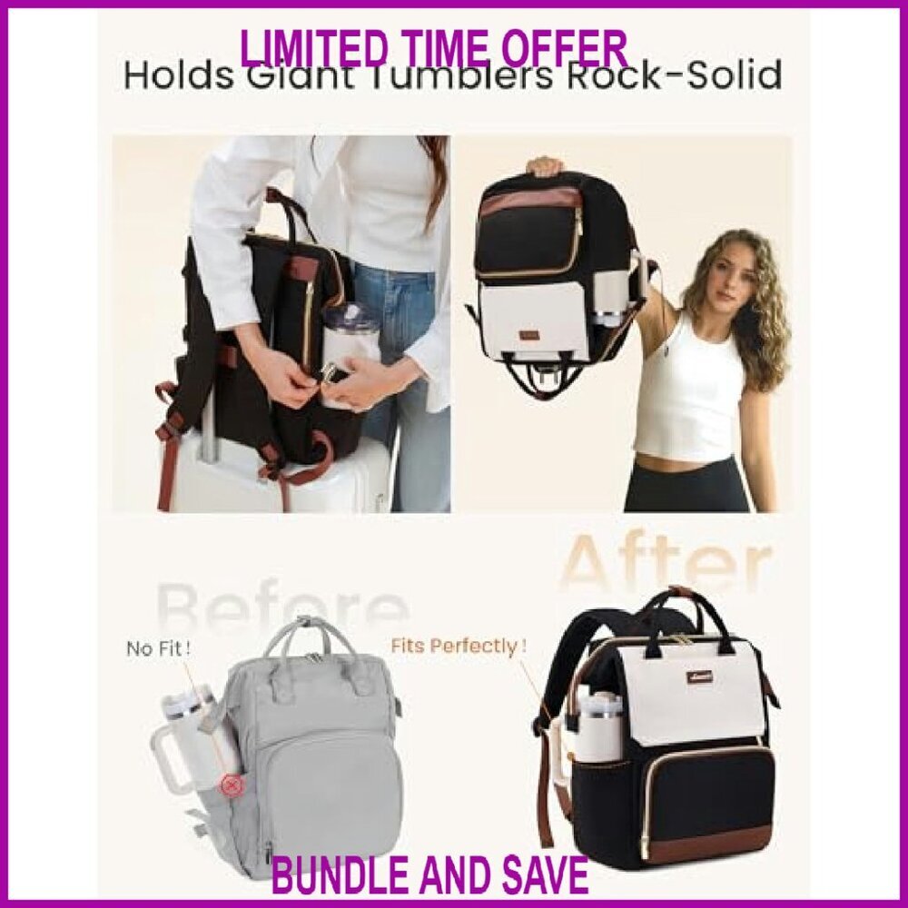 15.6 Inch Laptop Backpack with Tumbler Holder, Waterproof Travel Bag for Work - Picture 4 of 8